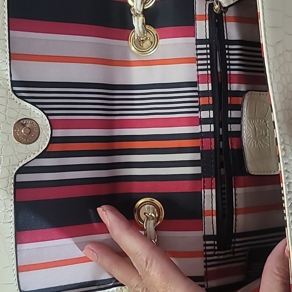 Anne Klein crossbody purse cream croc pattern outside stripes inside chain strap - Picture 9 of 15